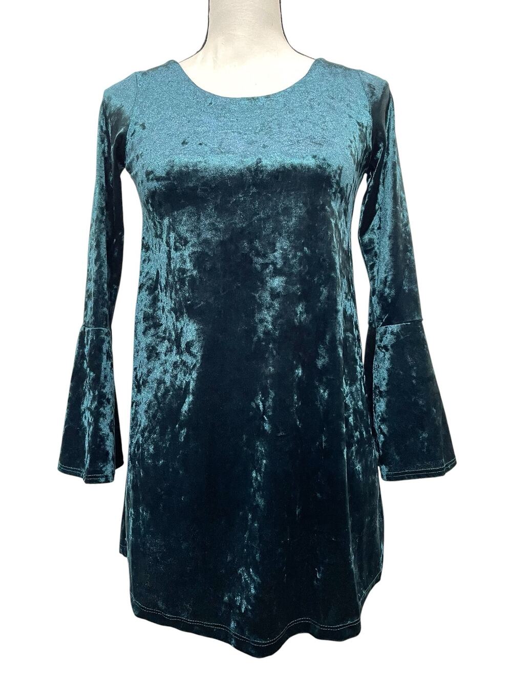 PPLA People's Project LA Dark Teal Velvet Long Bell Sleeve Mini Dress M (10-12)
